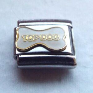 Enamel white bone Top Dog 9mm stainless steel italian charm bracelet link new 00